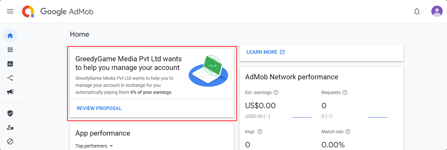 GreedyGame will send on-boarding invite on your AdMob Dashboard