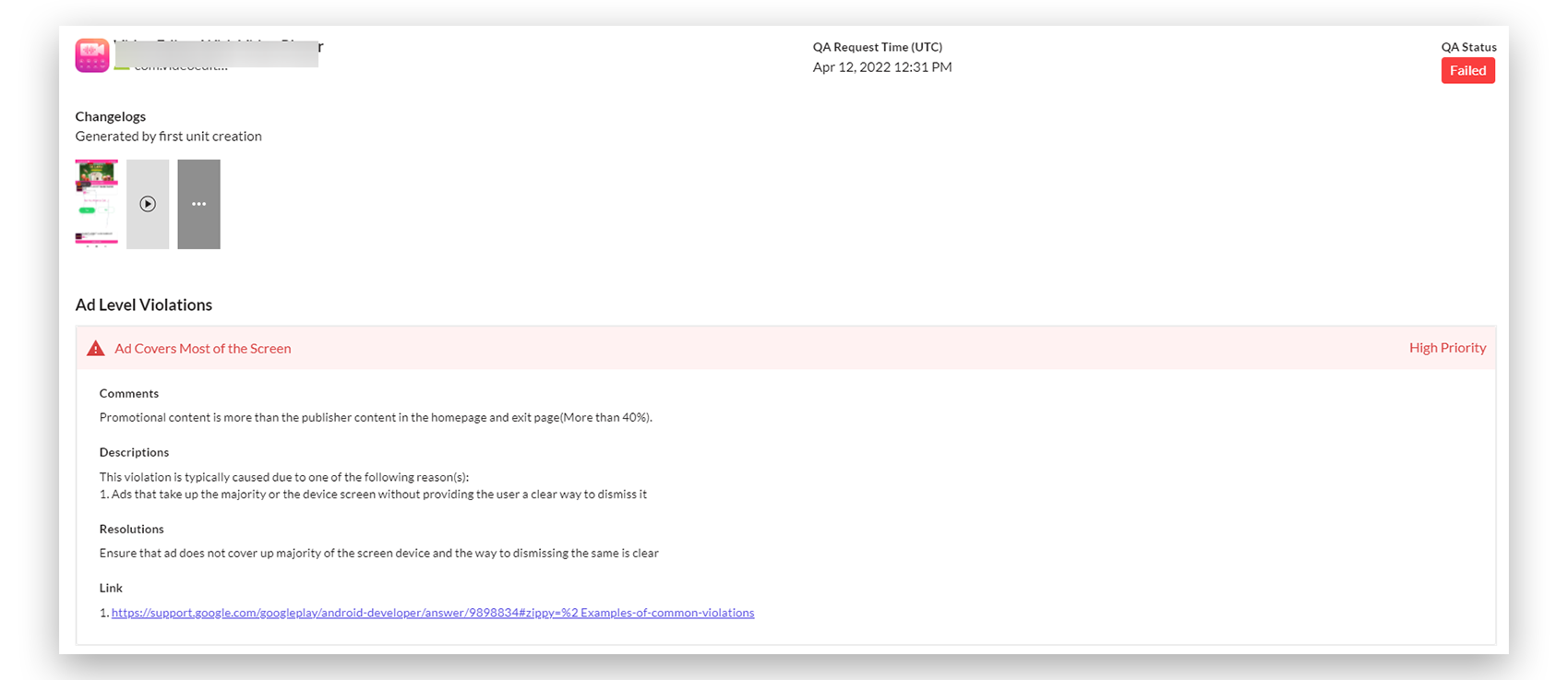 QA-Ticket for policy violation QA-Ticket for policy violation
